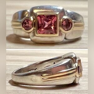 Vintage Designer Lorenzo Sterling Silver & 18K Gold Amethyst Ring, Size 6.5